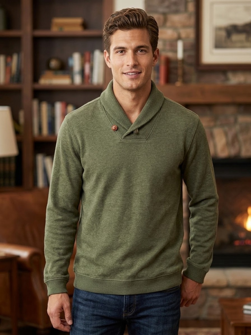 Tasso Elba Men's Green Pullover Sweatshirt with Shawl Collar size Large